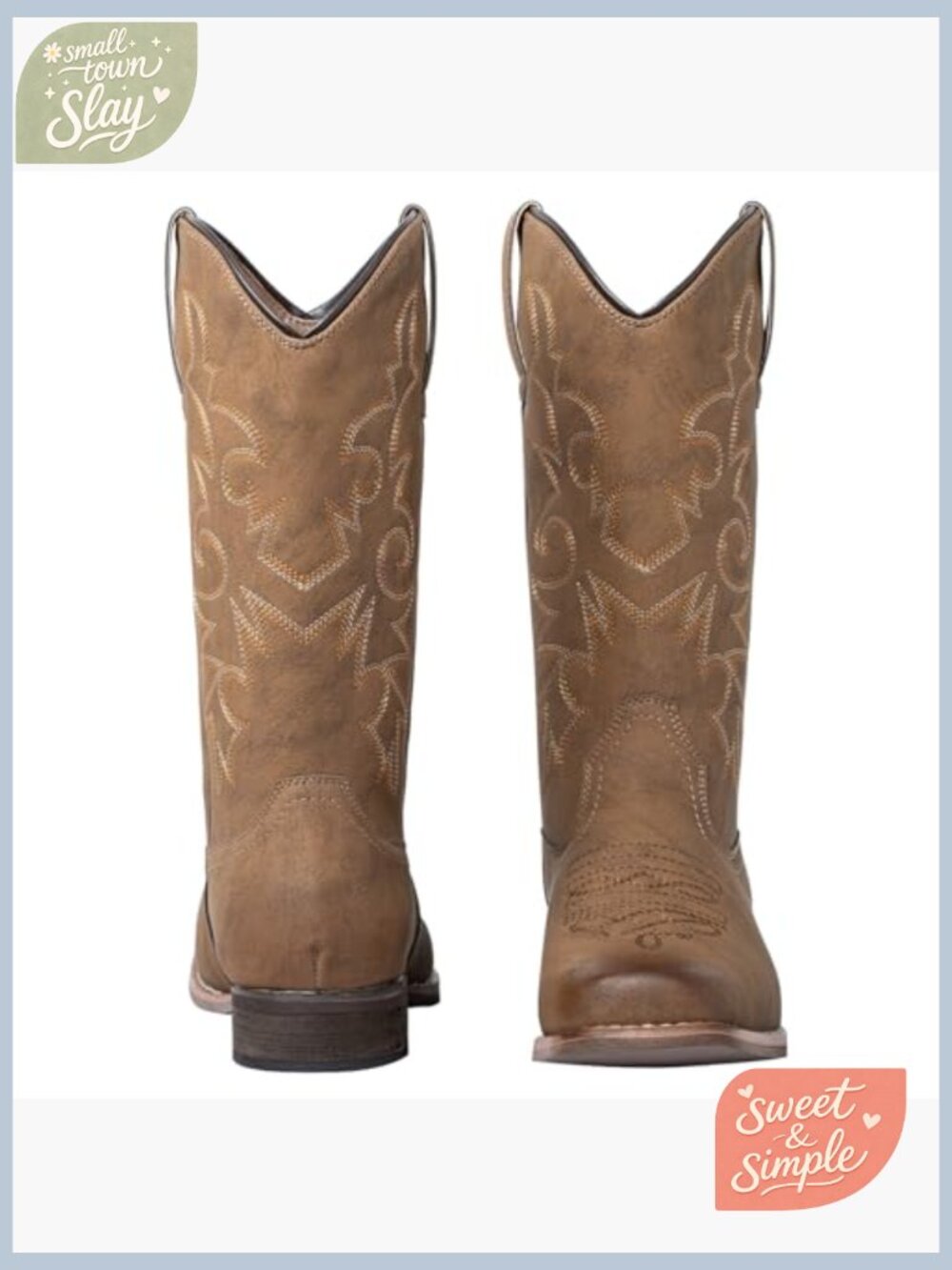 Vintage Western Embroidered Square Toe Cowgirl Boots Mid Calf - Picture 5 of 7
